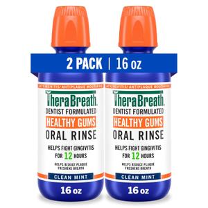 TheraBreath Healthy Gums Oral Rinse, Antigingivitis, Clean Mint Flavor, Dentist Formulated to Help Prevent Gingivitis and Support Gum Health, Alcohol Free, 16 Fl Oz (Pack of 2)