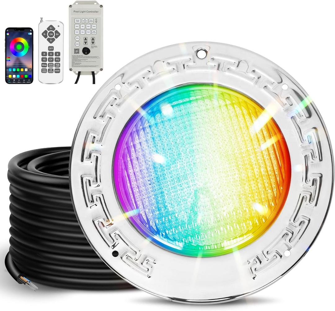 10 Inch Pool Lights for Inground Pool, 120V Color Changing LED Inground Pool Light with Remote, Controller and APP Control for 10 Inch Wet Niche, Underwater Swimming Pool Lights, 50 Foot Cord