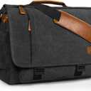 ESTARER Messenger Bag 17-17.3 Inch, Men's Computer Satchel Water-resistant Canvas, Teacher Laptop Briefcase for Work Office College, Dark Grey