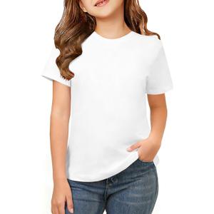 ZDC Girls Short Sleeve Shirts Crewneck T Shirts Kids Summer Tops Basic Tees 5-14 Years (White)