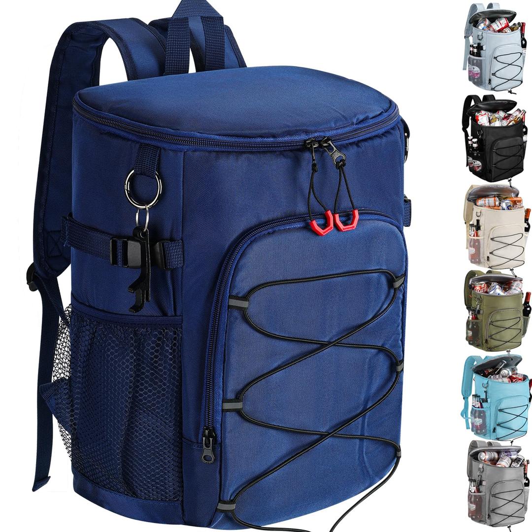 Karamagic Cooler Backpack 30 Cans,Portable Backpack Coolers Insulated Leak Proof,Made with Water-Resistant 900D Oxford Lightweight Cooler Bag for 12h Hot/Cold Retention (Navy Blue(900D))