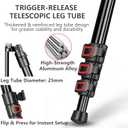 FreeSea 72 inch Camera Tripod,Transverse Center Column Aluminium DSLR Tripod with 360 Degree Ball Head 15kg Load Capacity,Quick Release Plate,Detachable Monopod