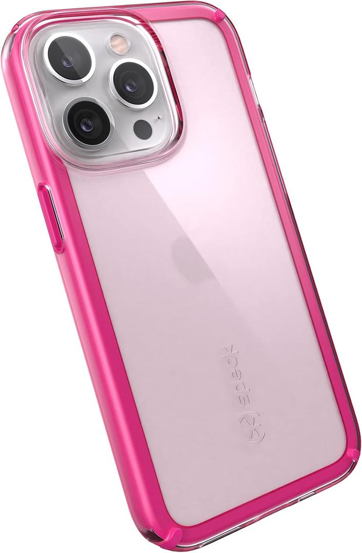 Speck MagSafe Case for iPhone 13 Pro - Drop & Camera Protection, Clear Phone Case, Wireless Charging Compatible - Pink Tint/Neon Berry