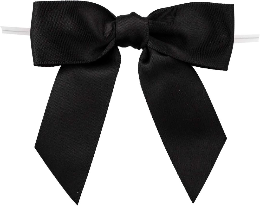 7Rainbows 30pcs Boutique 3.5" Black Satin Ribbon Twist Tie Bows for Tying Up Packages Gift Wrapping