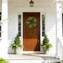 26" Norfolk Pine Wreath, Large Greenery Wreath for Front Door, Green Year Round Real Touch Artificial Greenery Wreath for Wall Porch Rustic Farmhouse Home Decor, with Lights, Red Bow, FF10