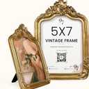 97 Decor 5x7 Vintage Picture Frame - Elegant Antique Frames 5x7 With Glass Front, Fancy Ornate Gold Frame 5 X 7 For Tabletop And Wall Mounting, Victorian Photo Frames For Walls Hanging (Baroque)