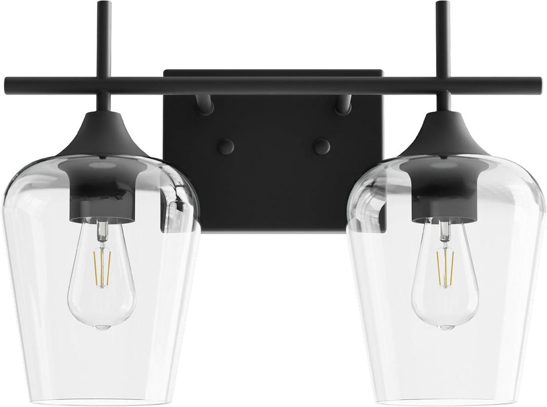 VONLUCE Bathroom Vanity Light, 2 Light Bathroom Light Fixture Over Mirror, Bathroom Wall Lamp with Clear Glass, Modern Black Vanity Lighting fixtures for Bathroom, Bedroom, Hallway