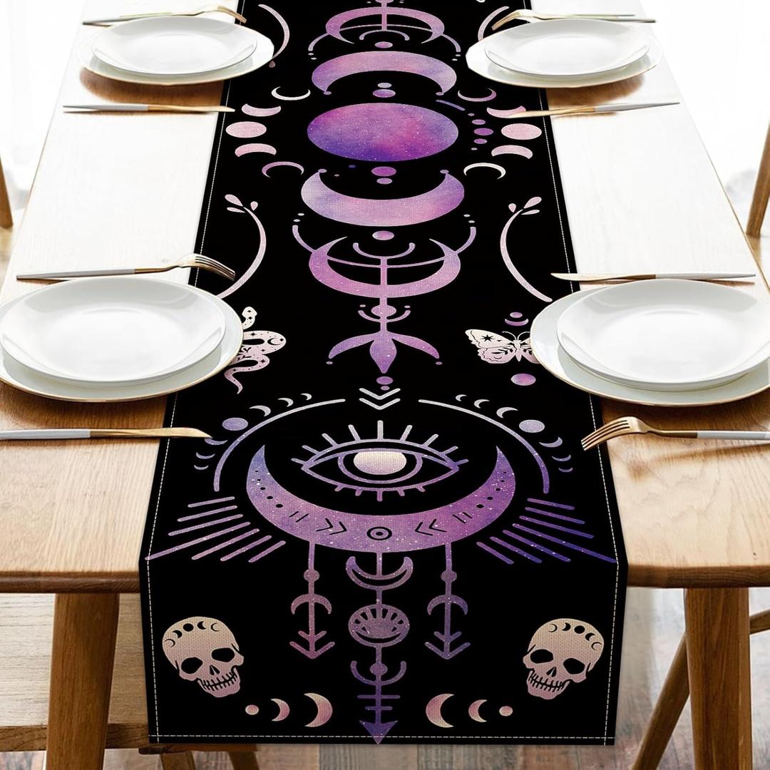 Halloween Moon Phase Solar Eclipse Table Runner, Purple Eclipse of The Sun Kitchen Dining Table Decoration, Funny Astronomy Burlap Indoor Outdoor Home Decor Party Supply 13 x 36 Inches Halloween Moon Phase Solar Eclipse Table Runner, Purple Eclipse of The Sun Kitchen Dining Table Decoration, Funny Astronomy Burlap Indoor Outdoor Home Decor Party Supply 13 x 36 Inches