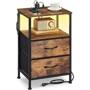 SONGMICS Nightstand with Charging Station, 2 Fabric Drawers