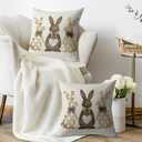 Easter Bunny Pillow Covers 18x18 Inch Set of 2 Polka Dot Brown Rabbit Bowknot Print Spring Holiday Decorative Throw Pillowcases Outdoor Seasonal Farmhouse Cushion Cases Decor for Sofa Couch Bed