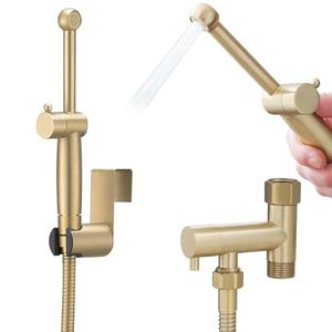 BATHLAVISH Handheld Bidet Sprayer for Toilet, All Brass Bathroom Toilet Sprayer Bidet Attachment Set, Baby Cloth Diaper Spraying Kit for Pet Bathing and Feminine Care, Brushed Gold