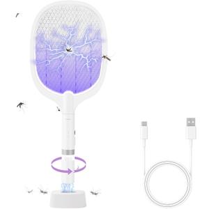 Electric Fly Swatter Racket, 4000V Bug Zapper Racket Rechargeable Fly Zapper Dual Modes Mosquito Swatter Portable with Purple Light & 3-Layer Safety Nets for Indoor & Outdoor, 1 Pack