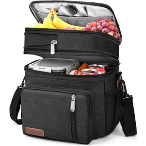 BAGNN Lunch Box & Lunch Bag for Men Women, Large Insulated Adult Lunch Box Leakproof Lunchbox Cooler Bag for Work Picnic Beach,16L, Black