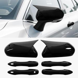 2pcs Car Side Door Mirror Cap Covers & 4pcs Handle Covers Compatible With Toyota Camry 2018-2025 With Smart Key Holes,8th Gen Camry Side Rearview Covers Door Handle Caps,Glossy Black