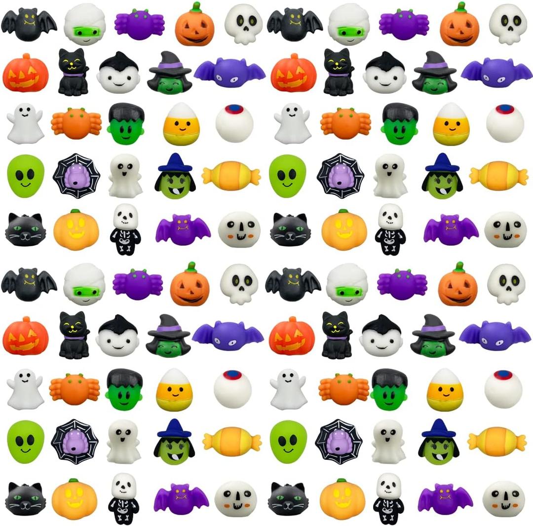 Anditoy 100 PCS Halloween Mochi Squishy Toys Squishies for Kids Girls Boys Halloween Party Favors Halloween Treat Bags Gifts