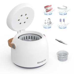 Ultrasonic Retainer Cleaner, 45kHz Ultrasonic Cleaner machine 3 Modes Deep cleaning 200ml Tank with Digital Timer for Aligner, Mouth Guard, Toothbrush Heads, Braces White
