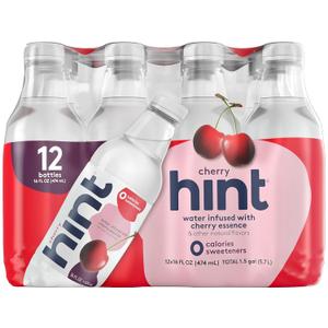 Hint Flavored Bottled Water, Cherry - Purified Water Beverages with Zero Calories, Natural Flavors, and Sugar Free - 16 Fl Oz (Pack of 12) (EXP 10/04/26)