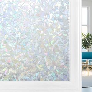 Volcanics Rainbow Window Privacy Film - Decorative Stained Glass Film, Static Window Clings, Heat Control Tinting - Grayish Silver, 17.5 x 78.7 inches