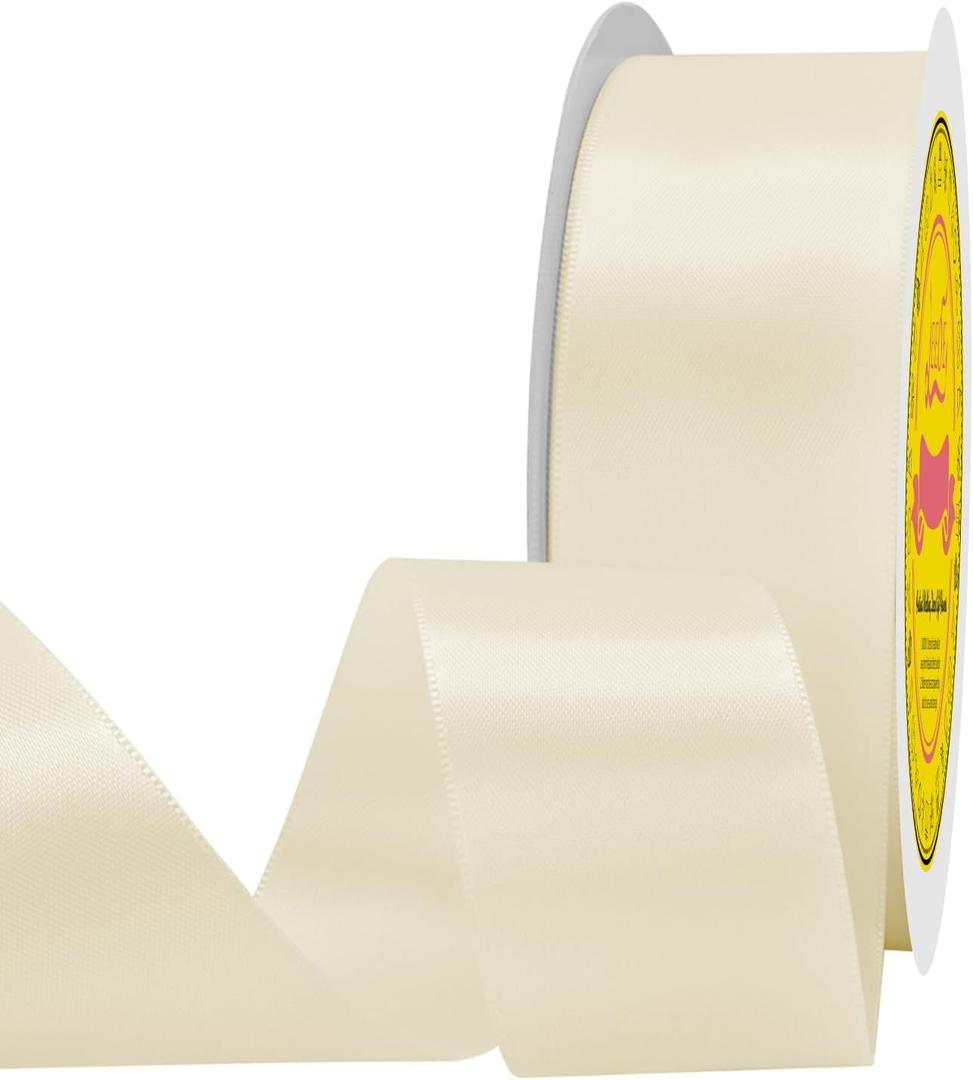 Double Face Cream Satin Ribbon 1-1/2 inch X 50 Yards Polyester Cream Ribbon for Gift Wrapping Very Suitable for Weddings Party Hair Bow Invitation Decorations and More