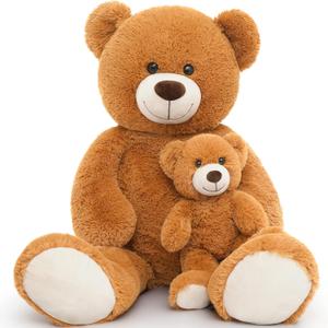 Tezituor Giant Stuffed Animal 39in, Large Teddy Bear Mommy with Baby, Big Teddy Bear for Kids, Girlfriend on Valentine, Christmas, Baby Shower, Brown