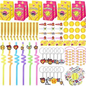Gifts2U Softball Party Favors, 146 Pcs Softball Goodie Bags Stuffers with Charm Bracelet, Stress Balls, Stickers, Keychain and Softball Accessories, Gifts Bulk for Team Girls Birthday Party.
