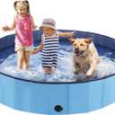 Foldable Dog Pool, Portable Pet Bath Tub and Kiddie Swimming Pool, Collapsible Bathtub for Puppies, Small, Medium and Large Dogs, Cats and Kids, 55 x 12 in, Blue