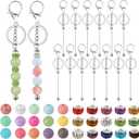 105 Pcs Beadable Keychains Set, Bulk Beadable Keychains Bars DIY Blank Keychain, Metal Beaded Keychain with Bars Silicone Beads Spacer Beads