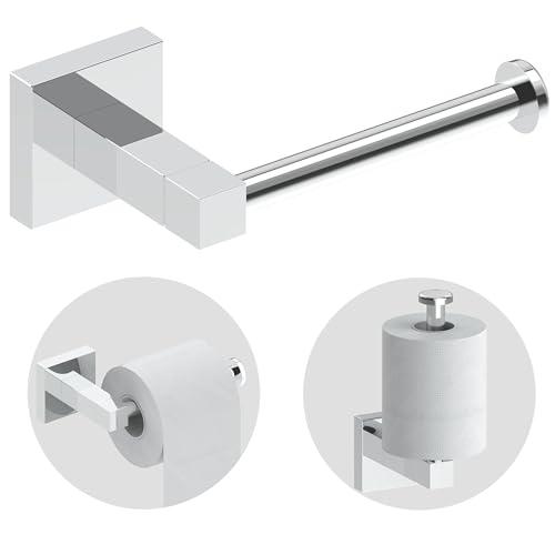 RUACQ Toilet Paper Holder Wall Mount, Square Base Tissue Roll Holder for Bathroom, Toilet Roll Holder Stainless Steel(Chrome)