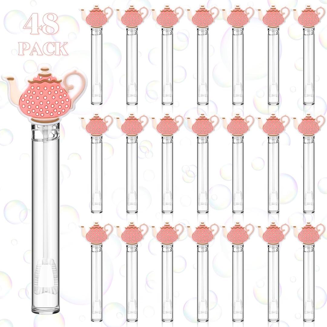 Shappy 48 Pcs Tea Party Bubble Wands Bulk Mini Bubbles Party Favors Stick for Activity Use Birthday Gift Baby Shower Supplies