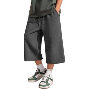 Boys Capris Cropped Athletic Sweatpants | Soft Breathable Fabric, Capri 3/4 Length, Wide Leg, Loose Fit, Side Pockets, Casual, Summer, School, Ages 5-14