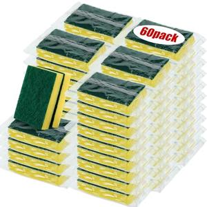 Tanlade Individually Wrapped Sponge Dishwashing Sponge Bulk Non Scratch Scrub Sponges Kitchen Scouring Pad for Household Cleaning Rental Dishes Hotel Apartment Car (Yellow,Green)