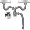 QruiLanTu Double Sink Drain Kit Expandable Flexible 1 1/2 Inch P-Trap with Visible Removable Easy-Clean Water Seal Anti-Odor Cup for Bathroom, Kitchen Sink Drain Pipe Kit, 1 2/1 IN, Grey+1