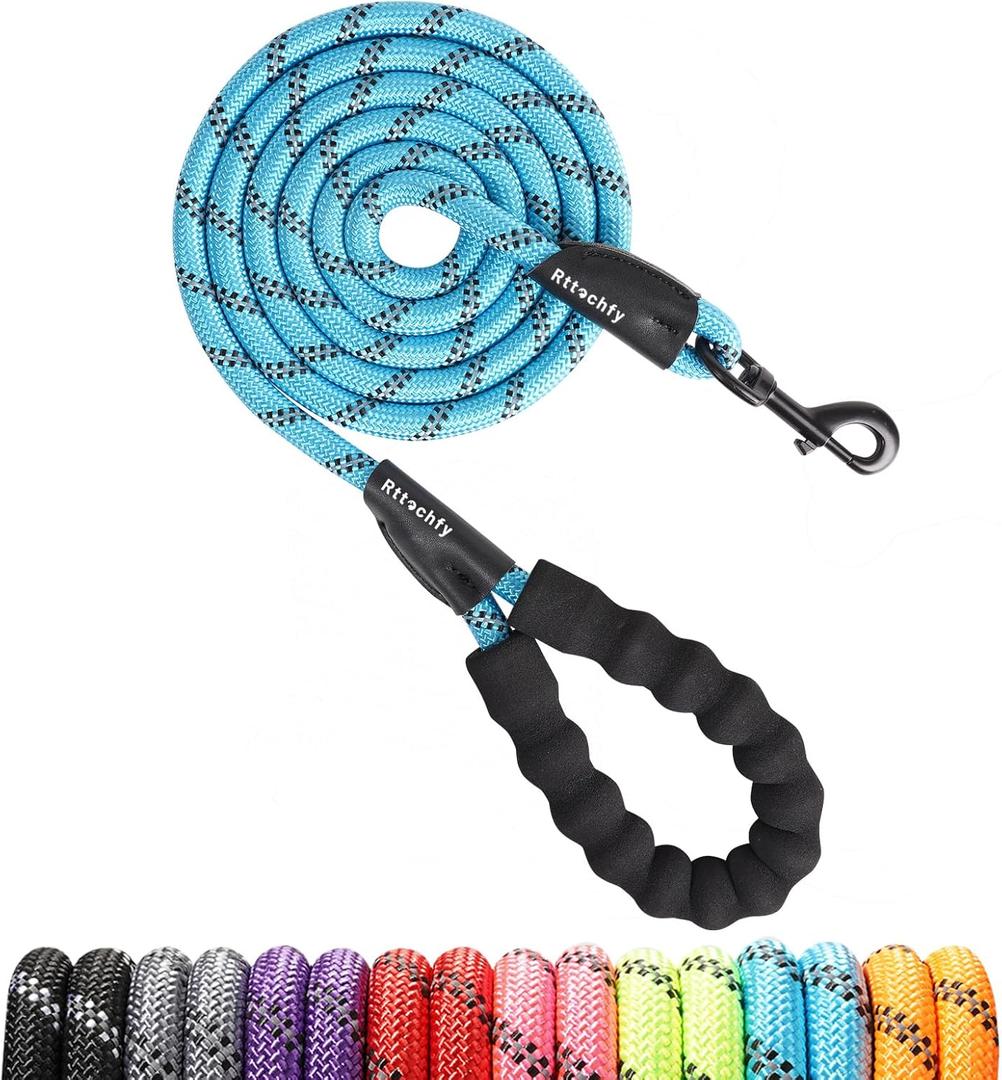 Rttochfy Rope Dog Leash 2/4/5/6/8/10 FT with Comfortable Padded Handle and Highly Reflective Threads for Small Medium and Large Dogs Heavy Duty (1/2"-5 FT, Blue)