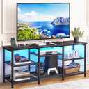 YGEOMER Entertainment Center for TVs Up to 55 Inch, Entertainment Stand with Power Outlet and LED Lights Open Storage Shelves, TV Console Table for Living Room and Bedroom, Black, 11.8 inches x 21.6 inches x 15 inches
