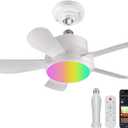 Ligency Smart Socket Fan Light with Remote, 16 inch Small Socket Ceiling Fan Light with RGBW, E26 Screw in Ceiling Light Bulb Fan, 1800Lm, Work with Alexa & Google Assistant for Garage Bedroom, White