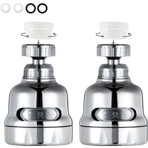 Faucet Sprayer Attachment, 360 Degree Rotating Faucet Aerator Accessories, 3 Mode Adjustable Kitchen Sink Tap Head Water Saving Extend Nozzle Chrome Plated,(Pack of 2)
