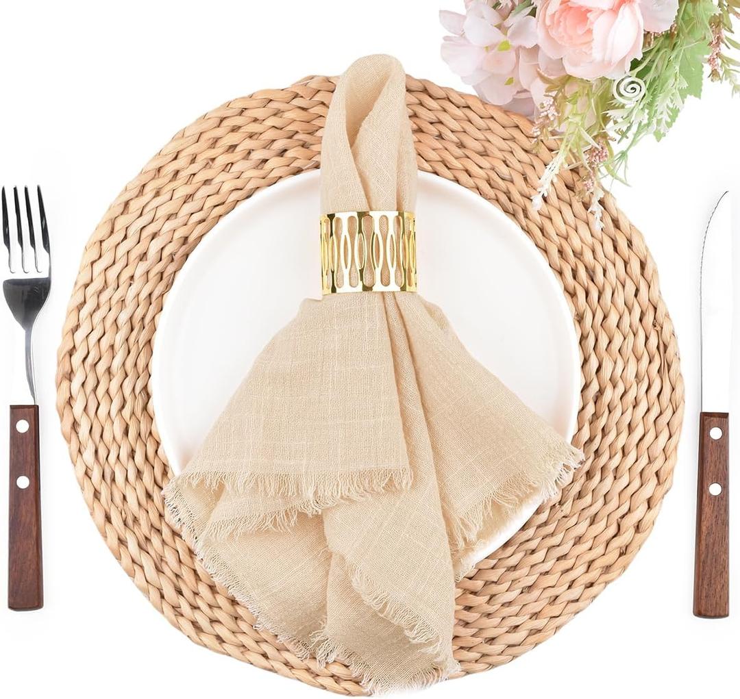 2 x Fall Thanksgiving Rustic Cloth Napkins 16.5x16.5 Inches Handmade Cotton Linen Napkins with Fringe Boho Washable Dinner Napkins in Bulk for Wedding Party Table Decor Set of 4 Beige