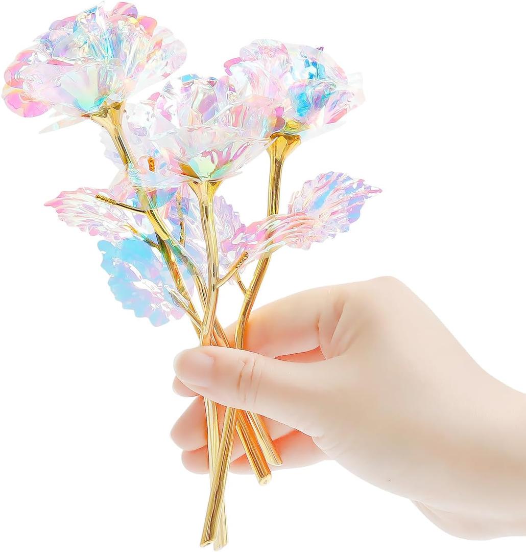 18 Pcs Galaxy Rose Colorful Rainbow Artificial Flowers Crystal Flower Best Gifts for Mother's Day Thanksgiving Valentine's Day Girl's Birthday Party