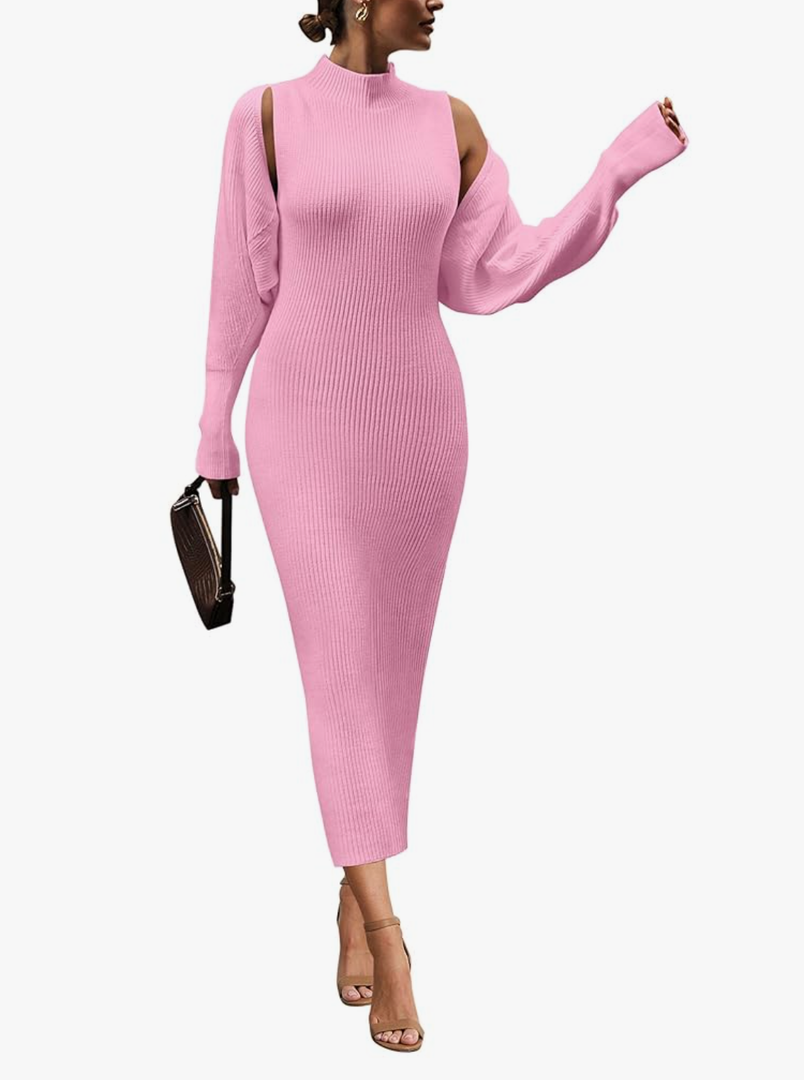 PRETTYGARDEN Women's Fall 2 Piece Outfits Knit Long Sleeve Cropped Cardigan Pullover Sweater Maxi Dress Sets Winter Clothing L