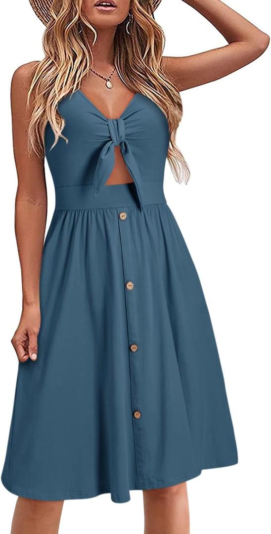 VOTEPRETTY Women's Summer Dresses Spring Sundresses Beach Clothes Outfit Vacation V Neck Casual Tropical Resort Hawaiian, Size S (Blue)