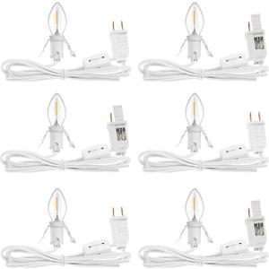 Feekoon 6 Packs 6ft Village Light Cord with 1W C7 LED Bulb, Salt Lamp Cord with ON/Off Switch and 2 Spare Fuses, Blow Mold Light Ideal for Christmas Village House Craft Decorations