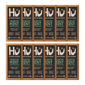 Hu Chocolate Bars | 12 Pack Crunchy Mint Chocolate | Natural Organic Vegan, Gluten Free, Paleo, Non GMO, Fair Trade Dark Chocolate | 2.1oz Each (EXP 01/22/28)