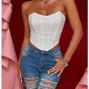 MakeMeChic Women's Sequin Strapless Corset Top Shapewear Sparkly Bustier Ruched Lace Up Party Crop Y2K Tops Burgundy, Large