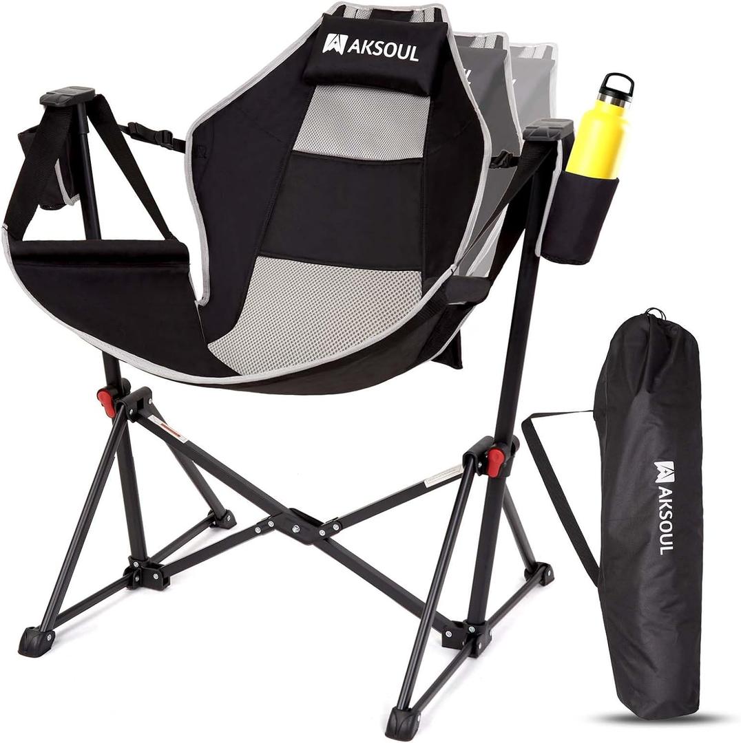AKSOUL Hammock Camping Chair Swinging: Foldable & Portable Swing Chairs with Storage Bag - 265lbs Adult Weight Capacity - Folding Rocking for Lawn Camp Stargazer Outdoor