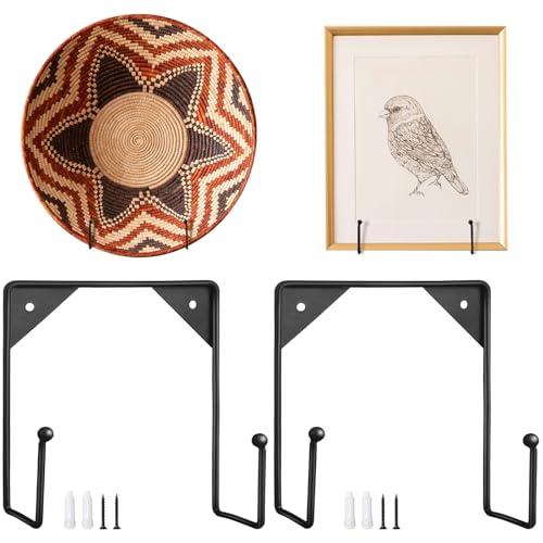 Gisafai 2 Pcs Large Wall Mounted Plate Stands for Display 7.87 x 7.87 Inches Decorative Picture Holder Metal Display Stand Versatile Plate Hanger Stand with Screws for Home Photo Frame(Black)