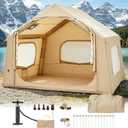 Inflatable Camping Tent for 3-5 Person, Quick Setup Blow Up Tent with Hand Pump, 210D Oxford Air Glamping Tents with Skylight & Stove Jack, 4 Season for Outdoor Camping, Beach, Hiking, 10.5ft x 8.2ft