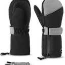 Caracaleap Toddler Kids Snow Mittens Waterproof Ages 2-7, Thinsulate Warm Boys Girls Winter Ski Mittens for Kids (Black)