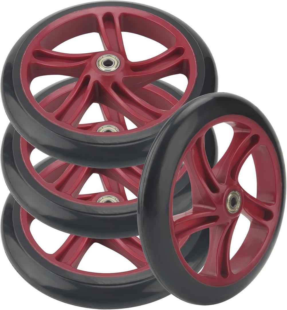 SEUNMUK 4 Pack 8 Inch Scooter Replacement Wheels, Adult Teen Kick Scooter Wheels Solid Replacement Wheels Set with ABEC-11 Bearings for Most Push Kick Scooters, Red