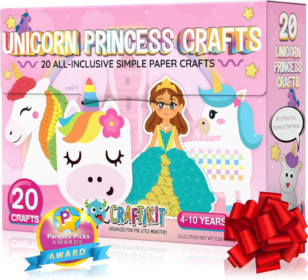 Craftikit 20 Award-Winning Princess & Unicorn Crafts for Kids Ages 3-10 Years, All-Inclusive Toddler Arts and Craft Kits for Kids, Fun Toddler Craft Box for Girls in Preschool
