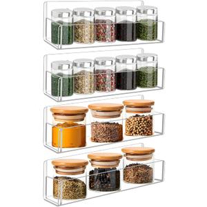 Acrylic Spice Rack Wall Mount-9 Inch, Clear Spice Shelf Storage Holder, 4 Pack Hanging Seasoning Rack Organizer for Cabinet Door, Cupboard or Wall Kitchen (Adhesive or Screw)